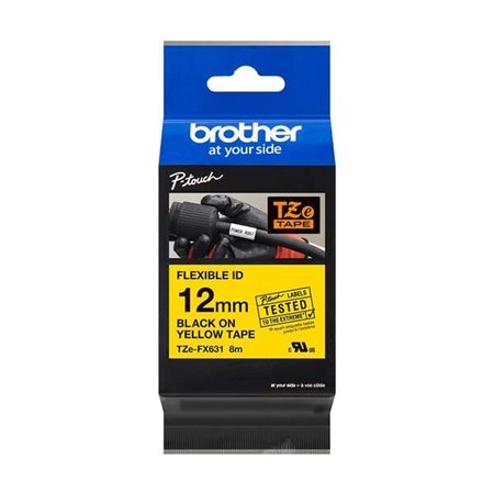 Etiquetas laminadas flexível original Brother TZeFX631 - Texto preto em fundo amarelo - Largura 12 mm x 8 metros