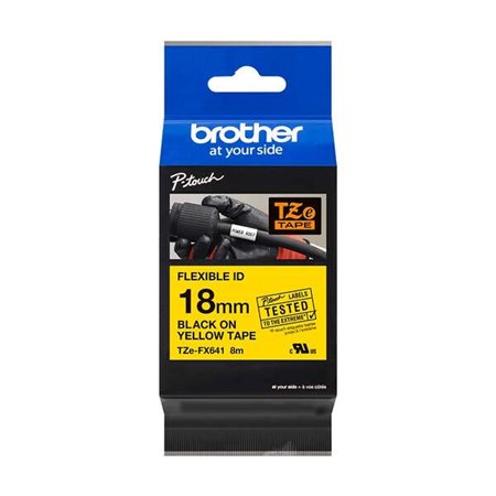 Etiquetas laminadas flexível original Brother TZeFX641 - Texto preto em fundo amarelo - Largura 18 mm x 8 metros