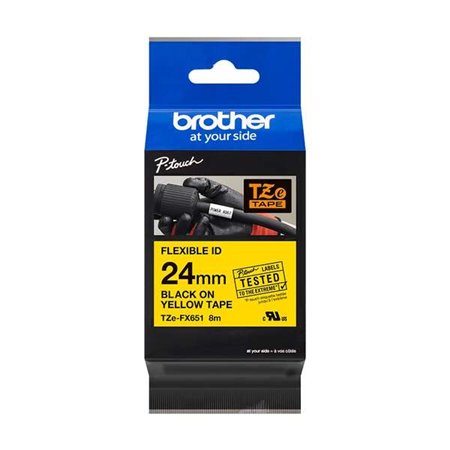 Etiquetas laminadas flexível original Brother TZeFX651 - Texto preto em fundo amarelo - Largura 24 mm x 8 metros