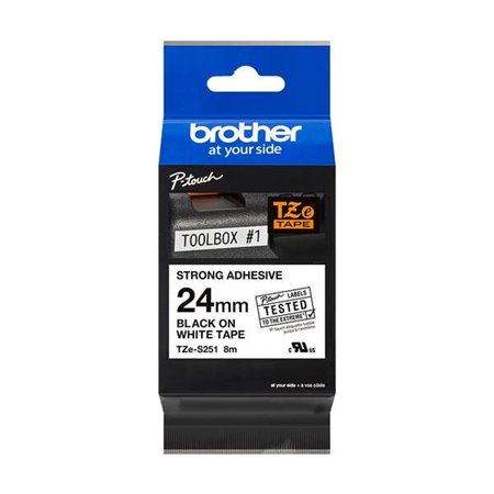 Etiquetas laminadas superadesiva original Brother TZeS251 - Texto preto em fundo branco - Largura 24 mm x 8 metros