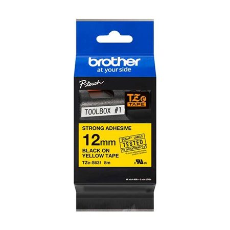Etiquetas laminadas superadesiva original Brother TZeS631 - Texto preto em fundo amarelo - Largura 12 mm x 8 metros