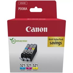 Canon CLI521 3-Pack Tinteiros originais - Ciano, Magenta, Amarelo - 2934B015/2934B010