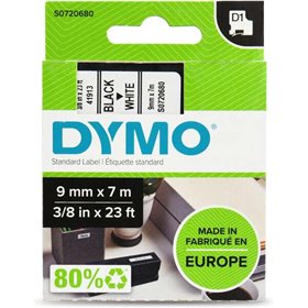Etiquetas original Dymo D1 40913 para etiquetadora - Texto preto em fundo branco - 9 mm de largura x 7 metros - S0720680