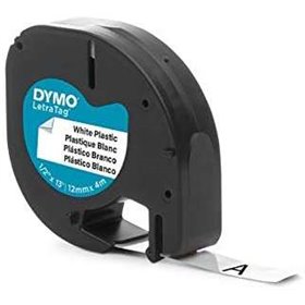 Etiquetas original Dymo LetraTag S0721610/S0721660 para etiquetadora - Texto preto em fundo branco - Largura 12 mm x 4 metros (9