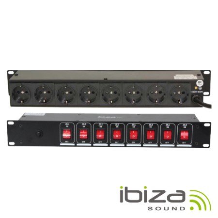 Base Elétrica C/ 8 Saídas Interruptores P/ Rack 19" Ibiza