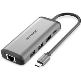 Docking USB-C Vention CNDHB/ 1xHDMI/ 3xUSB/ 1xUSB-C PD/ 1xRJ45/ 1xLeitor de Cartões/ Cinza