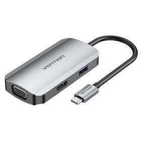 Docking USB-C Vention TOAHB/ 1xHDMI/ 1xVGA/ 1xUSB/ 1xUSB-C PD/ Cinza