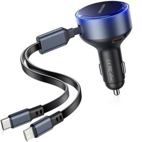Carregador de Carro Vention FFOB0/ 1xUSB-C Macho/ 1xUSB-C Fêmea/ 1xLightning Macho/ 30W