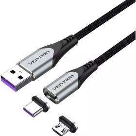 Cabo USB 2.0 Vention CQNHD/ USB Macho/ MicroUSB Macho - USB-C Macho/ 50cm/ Cinza