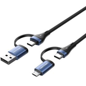 Cabo USB 2.0 USB-C Vention CTLLF/ USB-C Macho - USB Macho/ MicroUSB Macho - USB-C Macho/ Até 100W/ 480Mbps/ 1m/ Preto e Azul