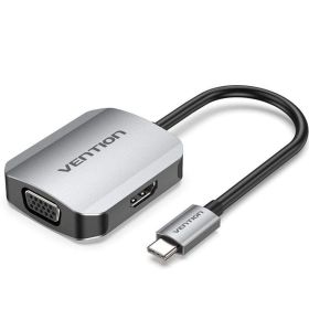 Conversor Vention TDIHB/ USB-C Macho/ VGA Fêmea - HDMI Fêmea/ 15cm/ Plata