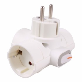 Ficha Elétrica Adaptadora 3X Schuko C/ Interruptor