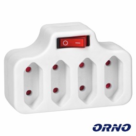 Ficha Elétrica Adaptadora 4X Ac Plana C/ Interruptor Orno