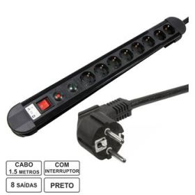 Tomada Elétrica C/ 10 Saídas Interruptor Proteção 1.5M Edh