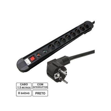 Tomada Elétrica C/ 10 Saídas Interruptor Proteção 1.5M Edh