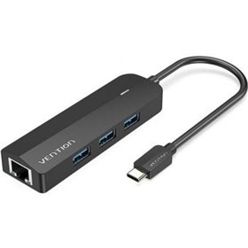 Dock USB Tipo-C Vention TGPBB, 3xUSB, 1xRJ45, 1xMicro B PD, Preto