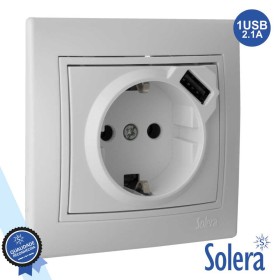 Tomada Elétrica Encastrar C/ Terra E 1Usb 5V 2.1A Solera