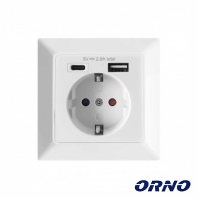 Tomada Elétrica C/ 1 Porta Usb-A + 1 Porta Usb-C Orno
