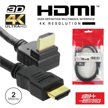 Cabo Hdmi Dourado Macho / Macho 2.0 4K Preto 2M 90º