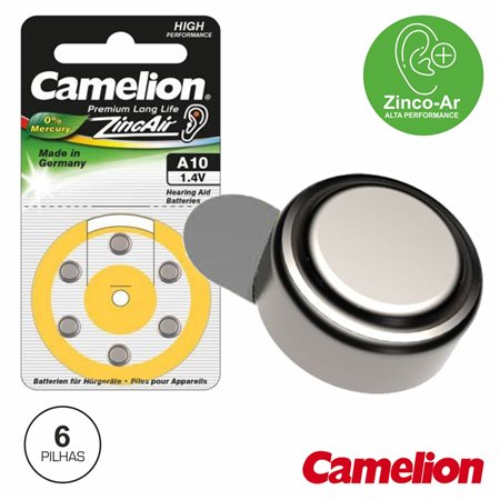 PILHA BOTÃO PR70 / A10 1.4V 90MA 6X BLISTER CAMELION