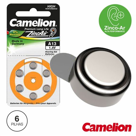 PILHA BOTÃO PR48 / A13 1.4V 280MA 6X BLISTER CAMELION