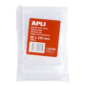 Apli Pacote de 100 Sacos Autovedantes 80 x 120 mm - Fecho Seguro - Adequado para Alimentos Apli Pacote de 100 Sacos Autovedantes 80 x 120 mm - Fecho Seguro - Adequado para Alimentos