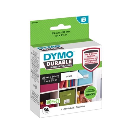 Dymo Durable Pack de 160 Etiquetas Originais para Rotuladora Texto Preto sobre Fundo Branco 25mmx54mm 2112283