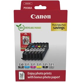 Canon PGI530/CLI531 Pack de 6 Cartuchos de Tinta Originales + 50 Hojas de Papel Fotografico 10x15cm - 6117C004