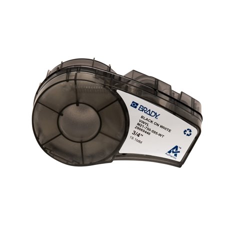 Brady M21-750-595-WT Cinta de Etiquetas Original Vinilo - Texto Negro sobre Fondo Blanco - Ancho 19,05mm x 6,4m