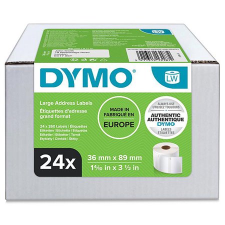 Dymo LabelWriter 13187 Multipack de 24 Rollos de Etiquetas Originales Autoadhesivas - Recomendadas para Direcciones  -Medidas 36