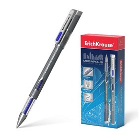 Caneta de tinta gel Erichkrause Megapolis - Ponta de 0,5 mm - Corpo redondo opaco - Janela indicadora de nível de tinta - Azul