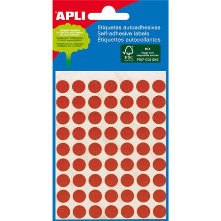 Pacote Apli Mini com 288 Etiquetas Redondas Ø 8mm - 3 Folhas com 96 Etiquetas - Adesivo Permanente - Vermelho