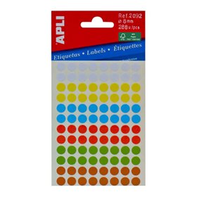 Pacote Apli Mini com 288 Etiquetas Redondas Ø 8mm - 3 Folhas com 96 Etiquetas - Adesivo Permanente - Cores Sortidas