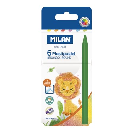 Milan Plastipastel - Pacote com 6 giz de cera redondos coloridos - Cores sortidas