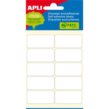 Pacote com 60 etiquetas Apli 19x40mm - 6 folhas com 10 etiquetas cada - Adesivo permanente - Bordas arredondadas - Brancas