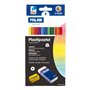Conjunto de 12 giz de cera triangulares coloridos Milan Plastipastel - Inclui borracha e apontador - Bandeja interna - Cores sor