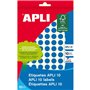 Etiquetas Apli, 10 unidades, azuis, Ø 10 mm, 8 folhas.