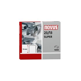 Caixa com 1000 grampos galvanizados Novus 23/13 para grampeadores de alta resistência.
