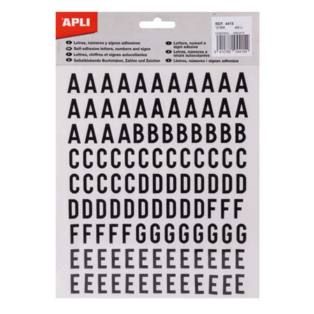 Letras Adesivas Apli - Maiúsculas - 15mm de Altura - Pacote com 4 Folhas e 468 Letras - Pretas