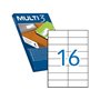 Pacote Multi3 com 1.600 etiquetas brancas com bordas retas, tamanho 105,0 x 37,0 mm, com adesivo permanente para múltiplos usos.