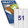 Pacote Multi3 com 5100 etiquetas brancas, tamanho 70x16,9mm - 100 folhas x 51 etiquetas - Adequado para impressão a laser e jato