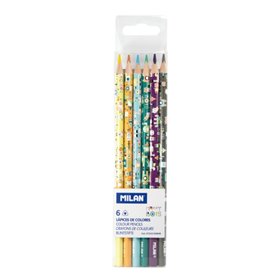 Conjunto de 6 lápis de cor Milan Happy Bots - Desenhos infantis - Formato triangular - Cores sortidas
