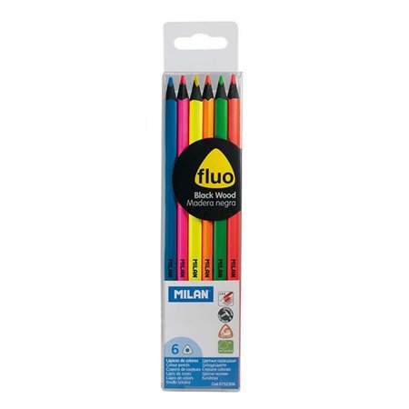Conjunto de 6 lápis de cor triangulares Milan Fluo - Mina de 2,9 mm - Ergonômicos - Resistentes à quebra - Madeira de tília - Co