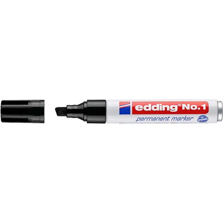 Marcador permanente Edding nº 1 - Ponta chanfrada - Largura da linha entre 1 e 5 mm - Recarregável - Secagem instantânea - Preto