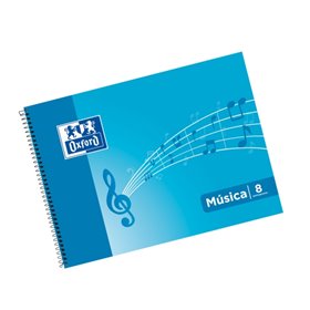 Caderno de Música Oxford Spiral, Formato A4 Paisagem, 20 Folhas - 8 Pautas, Espaçamento entre Linhas de 2mm - Capa Mole - Azul
