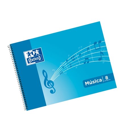 Caderno de Música Oxford Spiral, Formato A4 Paisagem, 20 Folhas - 8 Pautas, Espaçamento entre Linhas de 2mm - Capa Mole - Azul