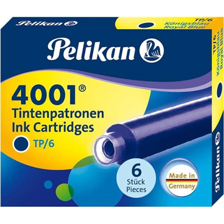 Pacote com 6 cartuchos Pelikan 4001 TP/6 - Tinta de alta qualidade - Compatível com canetas-tinteiro - Azul Royal