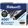 Pacote com 6 cartuchos Pelikan 4001 TP/6 - Tinta de alta qualidade - Compatível com canetas-tinteiro - Preta