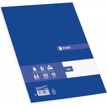 Pacote Enri com 100 folhas A4 quadriculadas 4x4 - Papel de alta qualidade