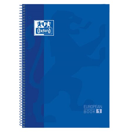 Caderno Espiral Oxford Europeanbook 1, Formato A4+, Quadriculado 5x5mm - 80 Folhas - Faixa Colorida - Capa Extra Dura com Acabam